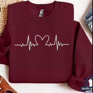 Gildan Maroon Sweatshirt with Heartbeat Design